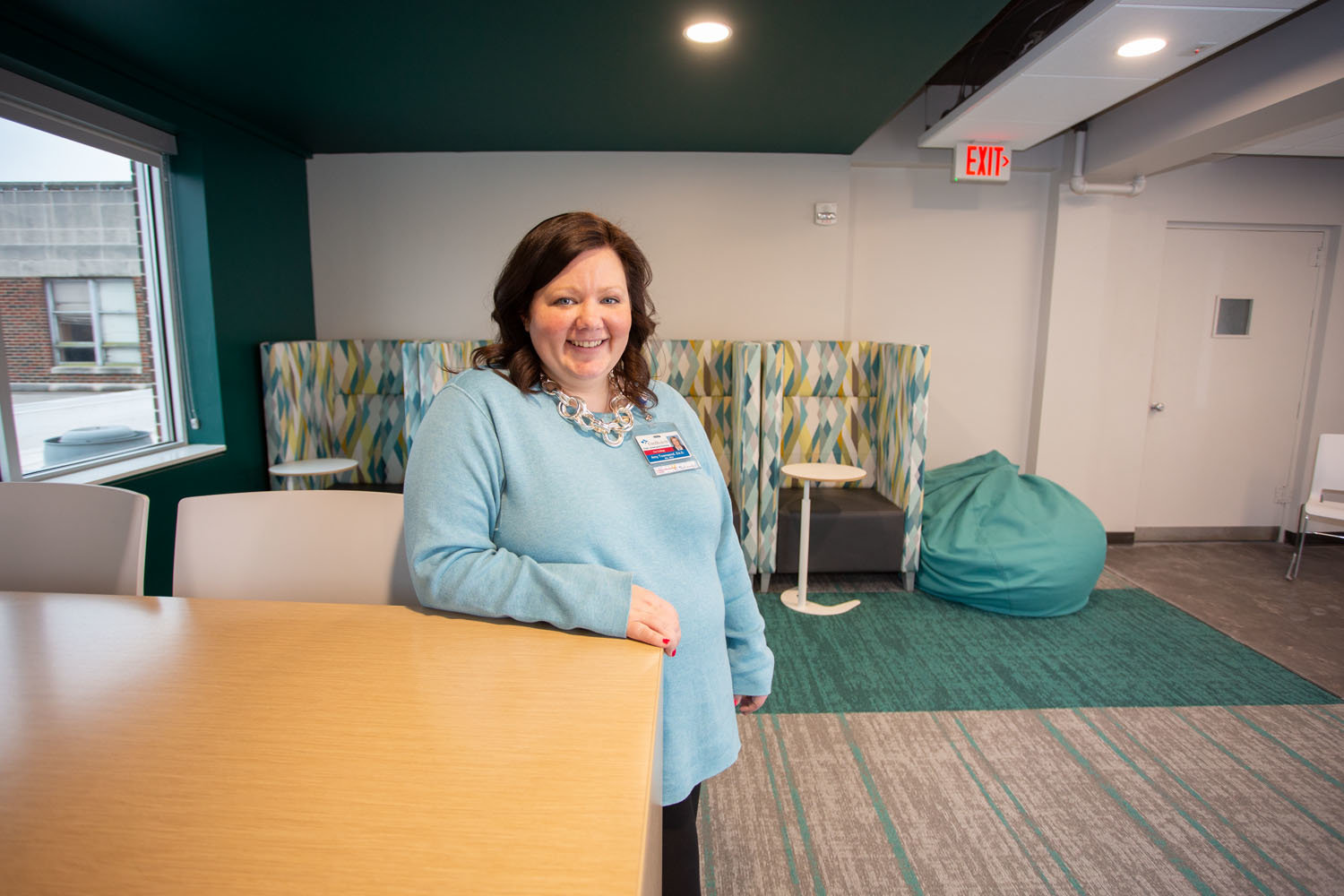 Cox College Chief Nursing Administrator Amy Townsend stands in a student lounge, part of $6.6 million in renovation work at the school set to conclude this month.